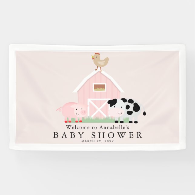 Banderoles Animaux de ferme Barnyard Baby shower rose Bienven (Horizontal)