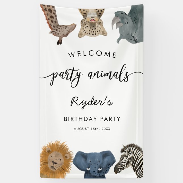 Banderoles Animaux de fête Safari Anniversaire Bienvenue (Vertical)
