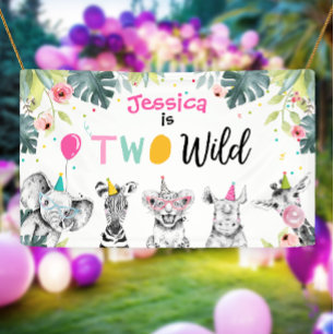 Banderoles Animaux de fête Safari Girl Two Wild Rose fond B