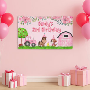 Banderoles Animaux de la ferme Tracteur Rose 2e Anniversaire