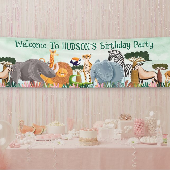Banderoles Animaux de la jungle safari enfant anniversaire pe (Créateur téléchargé)