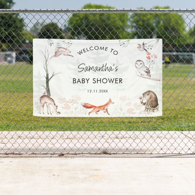 Banderoles Animaux des bois Baby shower forestier rustique (En situation)