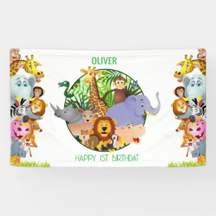 Banderoles Animaux Wild One Jungle safari de verdure pour les