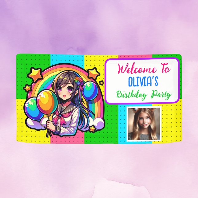 Banderoles Anime Girl Colorful Pop Art Anniversaire (Créateur téléchargé)