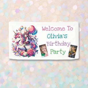 Banderoles Anime Girl on Unicorn Anniversaire Personnalisé