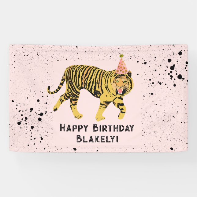 Banderoles Anniversaire animal du Tiger Pink Party (Horizontal)