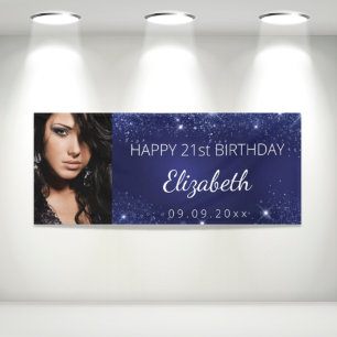 Banderoles Anniversaire bleu argent parties scintillant pouss