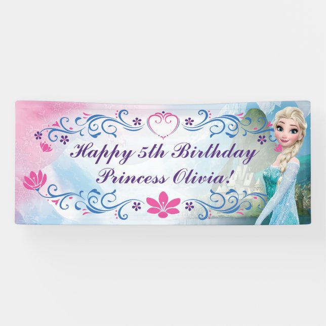 Banderoles Anniversaire de Disney's Frozen Elsa Floral (Horizontal)