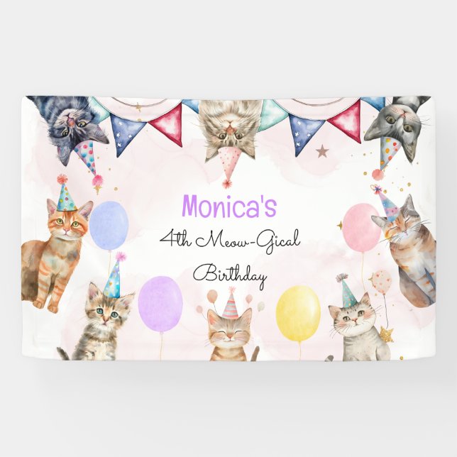 Banderoles Anniversaire de enfant mémiogique des chats de fêt (Horizontal)