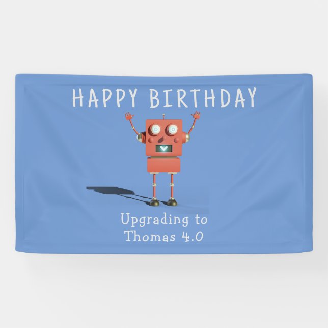 Banderoles Anniversaire de enfant robot Red 3D (Horizontal)