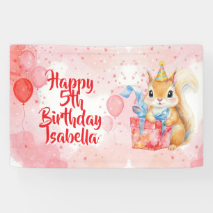 Banderoles Anniversaire de fille thème écureuil Rose et Rouge