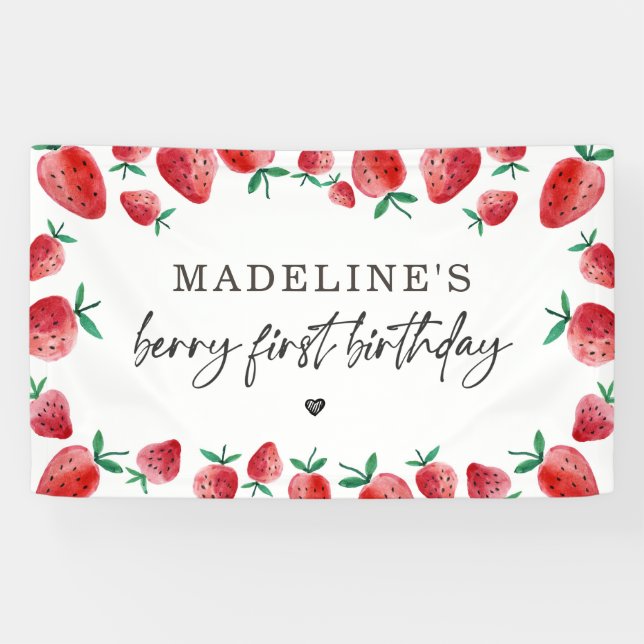 Banderoles Anniversaire de fraises Berry Sweet Backdrop Banne (Horizontal)