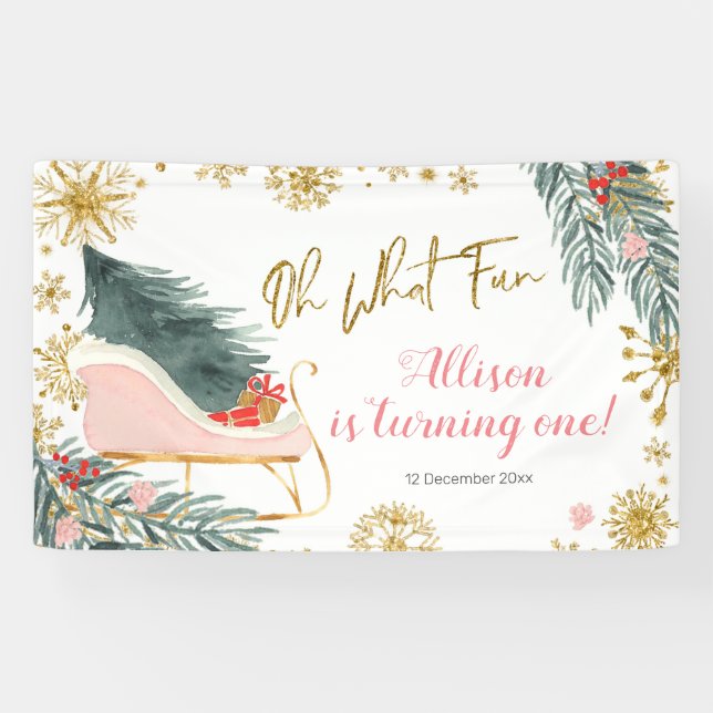 Banderoles Anniversaire de la fille de l'aube rose d'hiver (Horizontal)