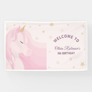 Banderoles Anniversaire de la licorne d'or rose magique