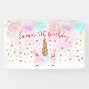 Banderoles Anniversaire de la licorne rose et or
