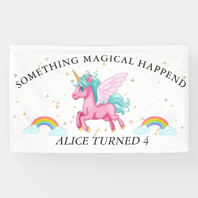 Banderoles Anniversaire de la licorne rose magique (Horizontal)