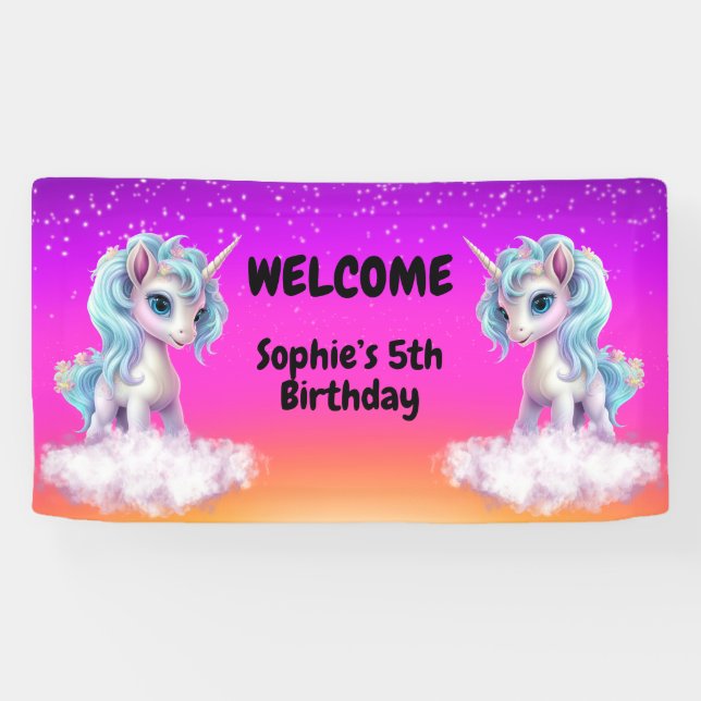 Banderoles Anniversaire de la licorne rose vibre (Horizontal)
