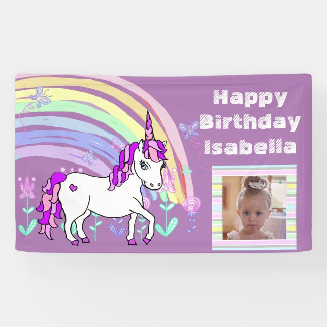 Banderoles Anniversaire de l'arc-en-ciel de l'Unicorne violet (Horizontal)