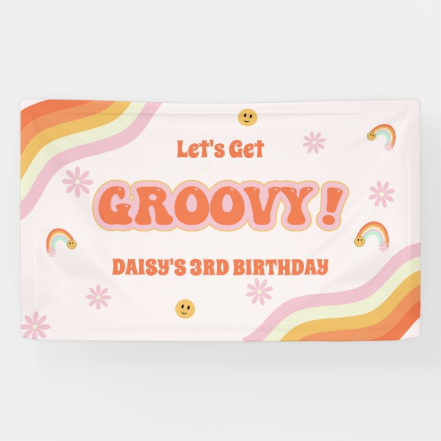 Banderoles Anniversaire de l'hippie Super rose Retro (Horizontal)