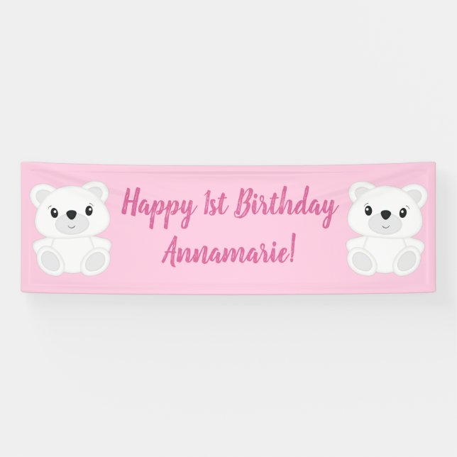 Banderoles Anniversaire de l'Ours rose (Horizontal)