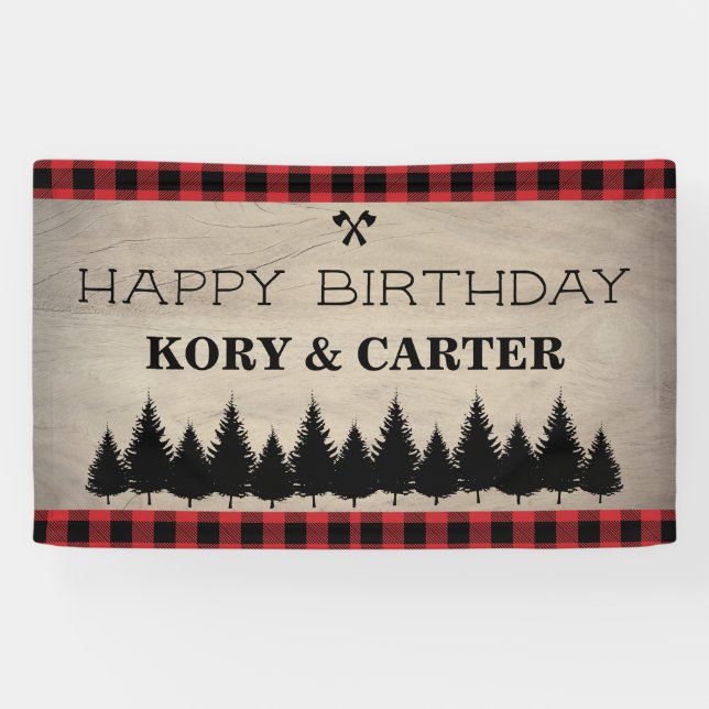 Banderoles Anniversaire de Plaid Buffalo Wood (Horizontal)