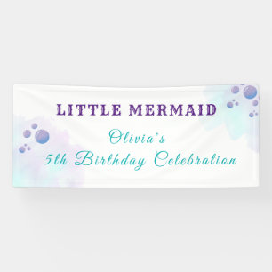 Banderoles Anniversaire de sirène pourpre et or sous la mer