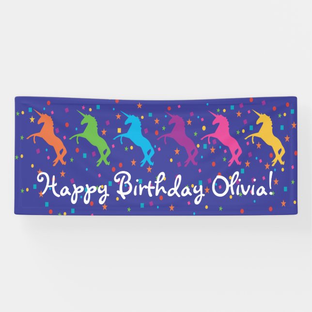 Banderoles Anniversaire de Unicorne avec confetti (Horizontal)