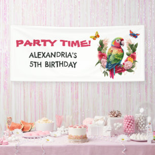 Banderoles Anniversaire d'enfant tropical avec perroquet colo