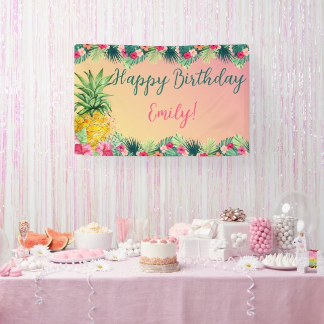Banderoles Anniversaire des filles d'ananas du coucher de sol (Fête)
