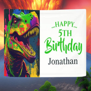 Banderoles Anniversaire Dino T-Rex Blanc
