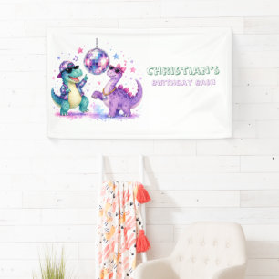Banderoles Anniversaire Dinosaure Disco Aquarelle 