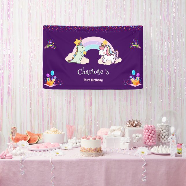 Banderoles Anniversaire du ballon arc-en-ciel Cute Dinosaur U (Fête)
