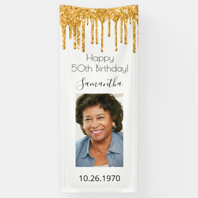 Banderoles Anniversaire fête blanche or photo parties scintil (Vertical)