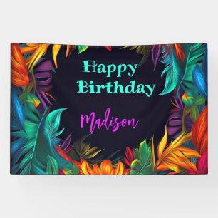 Banderoles Anniversaire Feuillage Tropical Néon Gras 4