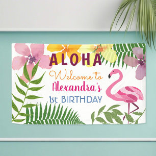 Banderoles Anniversaire Flamant Rose Tropical Luau