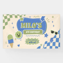 Anniversaire garçon rétro bleu vert
