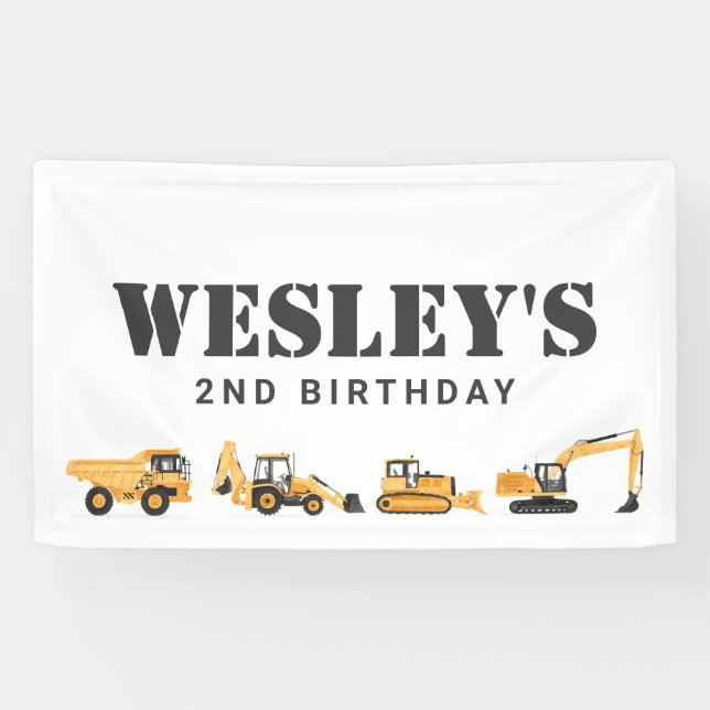 Banderoles Anniversaire Garçon Vehicules de Construction (Horizontal)