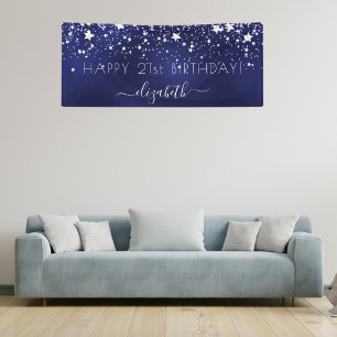 Banderoles Anniversaire marine bleu argent étoiles nom fête