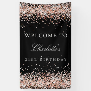 Banderoles Anniversaire noir rose or parties scintillant bien