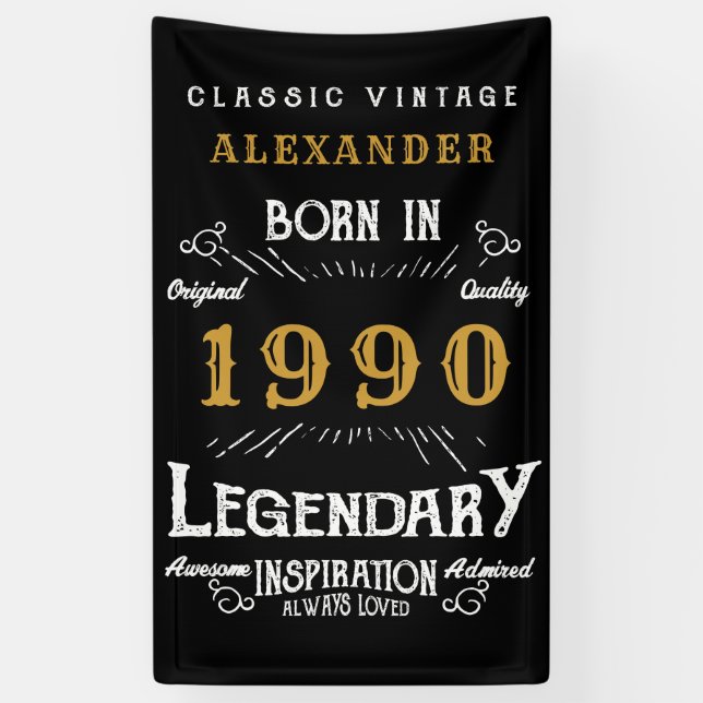 Banderoles Anniversaire personnalisé 1990 Ajouter Votre Nom L (Vertical)