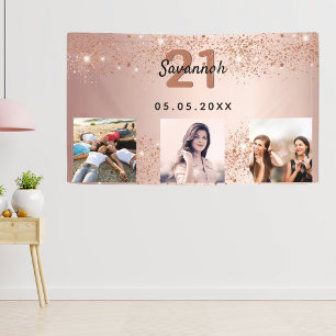 Banderoles Anniversaire photo personnalisée rose or parties s