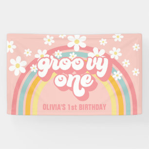 Banderoles Anniversaire Retro Rainbow Groovy One 1 an