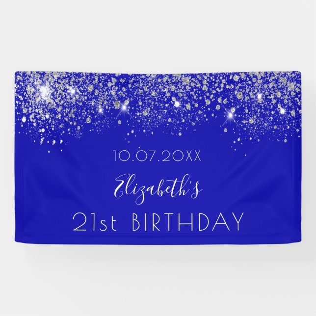 Banderoles Anniversaire royal bleu argent parties scintillant (Horizontal)