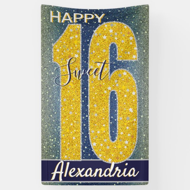 Banderoles Anniversaire seize ans | Stars Sky Blue Galaxy (Vertical)