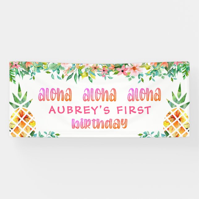 Banderoles Anniversaire Tropical Pineappal Floral (Horizontal)