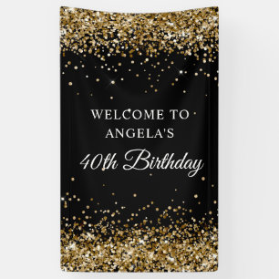 Banderoles Anniversaire Vertical Noir Paillettes Dorées 40 An