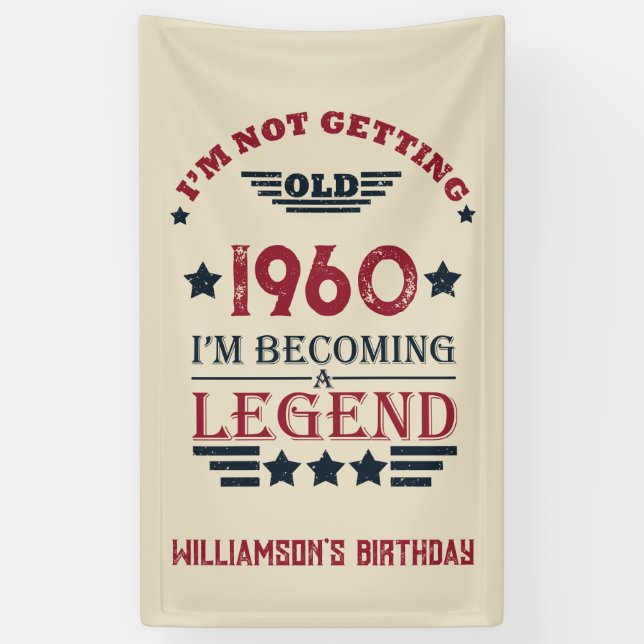 Banderoles Anniversaire vintage personnalisé rouge bleu (Vertical)