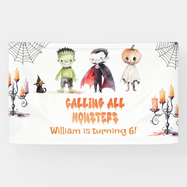 Banderoles Appel à tous les monstres Halloween Costume fête (Horizontal)