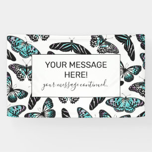 Banderoles Aqua Turquoise Papillons noirs Motif aquarelle