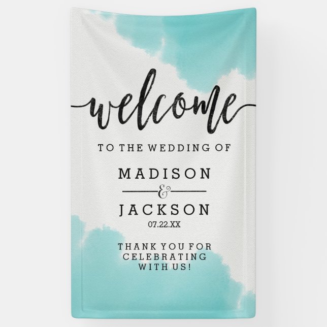 Banderoles Aqua Watercolor Brush Strots Mariage Bienvenue (Vertical)